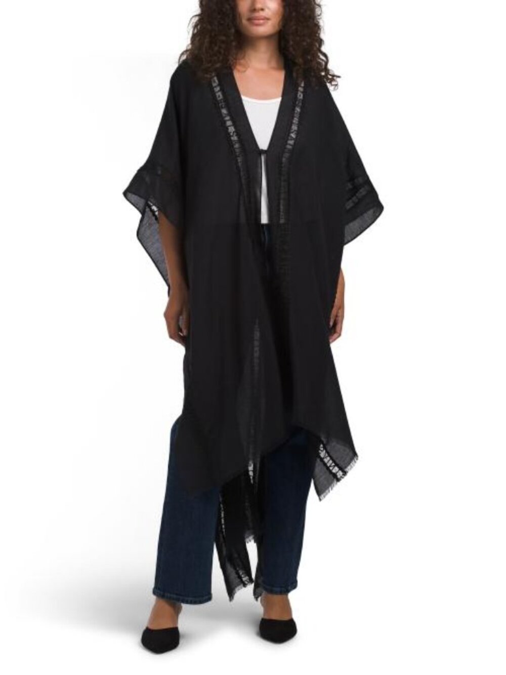 ALL SAINTS Linen Blend Snake Lace Trimmed Ruana